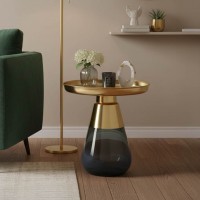 Βοηθητικό τραπέζι Kunlo Inart χρυσό χρώμιο-μαύρο γυαλί Φ50x53.5εκ