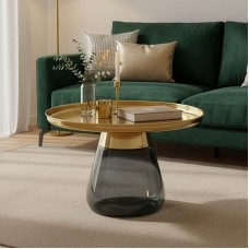 Βοηθητικό τραπέζι Kunlo Inart χρυσό χρώμιο-μαύρο γυαλί Φ60x42εκ