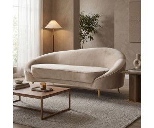 Καναπές 3θέσιος Amora pakoworld βελούδο μπεζ-χρυσό 180x81x77εκ