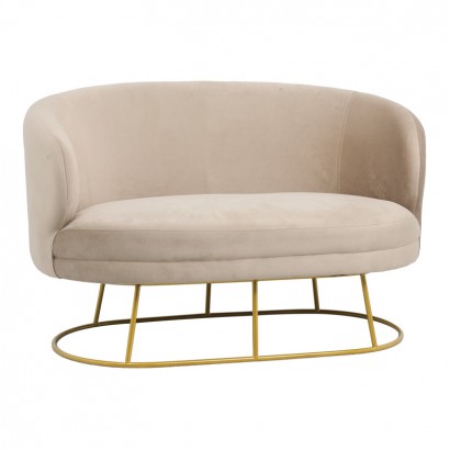 Καναπές διθέσιος Rony pakoworld βελούδο μπεζ-πόδι χρυσό μέταλλο 135x75x85εκ