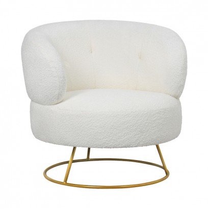 Πολυθρόνα Connie pakoworld κρεμ μπουκλέ ύφασμα-πόδι χρυσό μέταλλο 87x81x81εκ