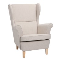 Πολυθρόνα - μπερζέρα Malei pakoworld ύφασμα σε κρεμ απόχρωση-ξύλινα πόδια 85x93x100εκ