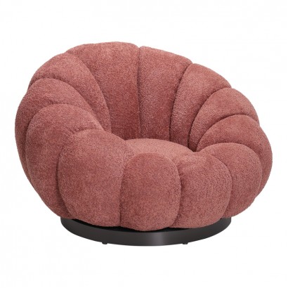 Πολυθρόνα περιστρεφόμενη Nester pakoworld μπουκλέ ύφασμα σε απόχρωση σάπιο μήλο 98x97x69εκ