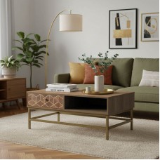 Τραπέζι σαλονιού Brilo Inart καφέ-χρυσό ξύλο 101x59x43εκ