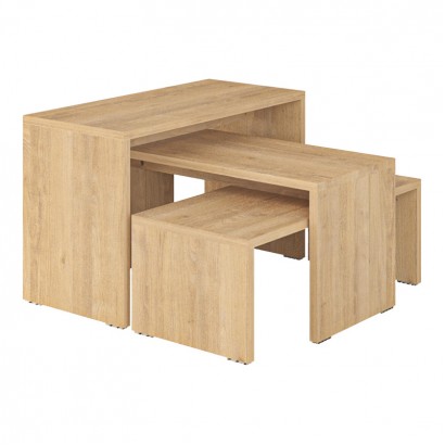 Τραπέζια σαλονιού Kantar pakoworld σετ 3τεμ σε φυσική απόχρωση 65x30x39εκ