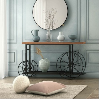 Κονσόλα Bike pakoworld χρώμα μαύρο-καρυδί 148x28x85εκ