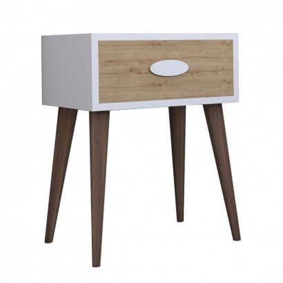 Κομοδίνο Laber pakoworld με ένα συρτάρι καρυδί-λευκό-sonoma 45x30x57.5εκ