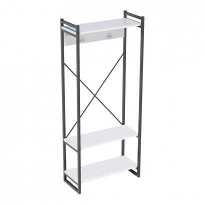 Έπιπλο εισόδου με κρεμάστρα Baker pakoworld μαύρο μέταλλο και μελαμίνη σε λευκή απόχρωση 90x34x180εκ