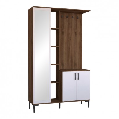 Έπιπλο εισόδου Melena pakoworld με καθρέπτη-κρεμάστρα λευκό-καρυδί 120x37.5x199εκ