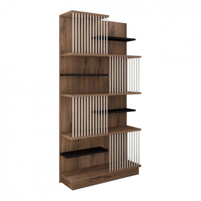 Βιβλιοθήκη Gassim pakoworld sonoma με ανθρακί και λευκό 80x24.6x160εκ