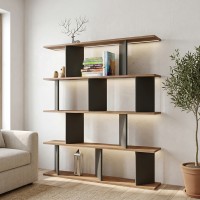 Βιβλιοθήκη Ratu pakoworld ανθρακί με oak 120x24,6x141εκ Βιβλιοθήκη Ratu pakoworld ανθρακί με oak 120x24,6x141εκ