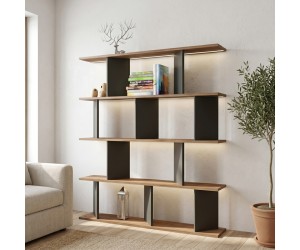 Βιβλιοθήκη Ratu pakoworld ανθρακί με oak 120x24,6x141εκ