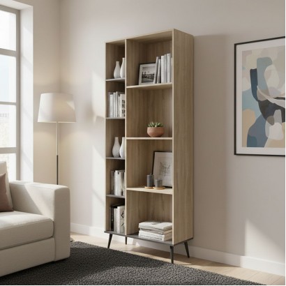Βιβλιοθήκη Zezan pakoworld σε sonoma-ανθρακί απόχρωση 76.5x30x200.5εκ Βιβλιοθήκη Zezan pakoworld σε sonoma-ανθρακί απόχρωση 76.5x30x200.5εκ