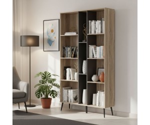 Βιβλιοθήκη Zezan pakoworld σε sonoma-ανθρακί απόχρωση 114x30x200.5εκ Βιβλιοθήκη Zezan pakoworld σε sonoma-ανθρακί απόχρωση 114x30x200.5εκ
