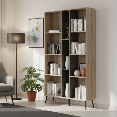Βιβλιοθήκη Zezan pakoworld σε sonoma-ανθρακί απόχρωση 114x30x200.5εκ Βιβλιοθήκη Zezan pakoworld σε sonoma-ανθρακί απόχρωση 114x30x200.5εκ