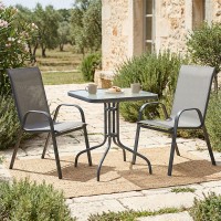 Τραπεζαρία Watson-Calan σετ 3τεμ pakoworld μέταλλο-textilene ανθρακί 70x70x70εκ