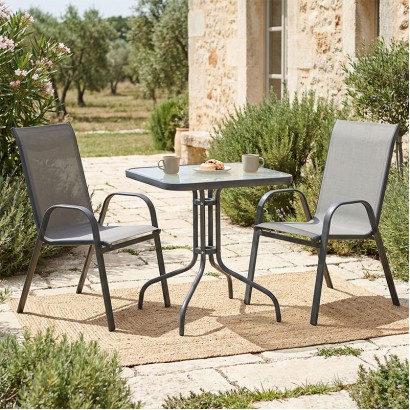 Τραπεζαρία Watson-Calan σετ 3τεμ pakoworld μέταλλο-textilene ανθρακί 70x70x70εκ