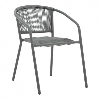 Πολυθρόνα Lindaria pakoworld στοιβαζόμενη μέταλλο-pe rattan σε ανθρακί απόχρωση 54x63x74εκ