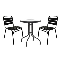 Τραπεζαρία Sussie- Watson pakoworld σετ 3τεμ μέταλλο μαύρο-γυαλί Φ60x70εκ