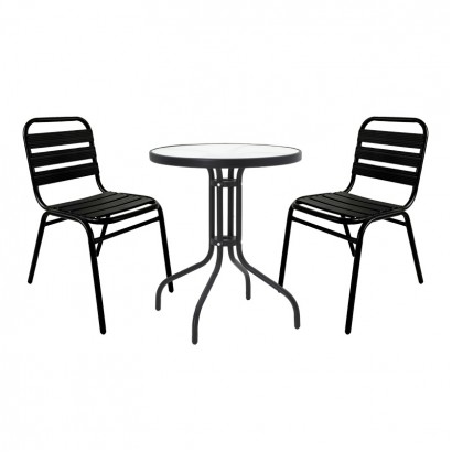 Τραπεζαρία Sussie- Watson pakoworld σετ 3τεμ μέταλλο μαύρο-γυαλί Φ60x70εκ