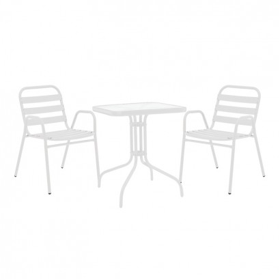 Τραπεζαρία Watson-Sussie pakoworld σετ 3τεμ μέταλλο λευκό- γυαλί 70x70x70εκ