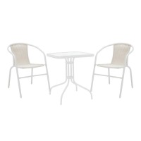 Τραπεζαρία Watson-Obbi pakoworld σετ 3τεμ μέταλλο λευκό- γυαλί 70x70x70εκ