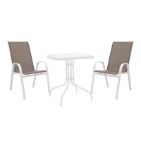 Τραπεζαρία Watson-Calan pakoworld σετ 3τεμ μέταλλο λευκό- γυαλί 70x70x70εκ