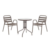 Τραπεζαρία Watson-Sussie pakoworld σετ 3τεμ μέταλλο καφέ-γυαλί Φ60x70εκ