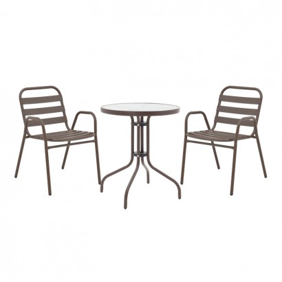 Τραπεζαρία Watson-Sussie pakoworld σετ 3τεμ μέταλλο καφέ-γυαλί Φ60x70εκ