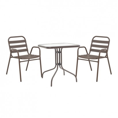 Τραπεζαρία Watson-Sussie pakoworld σετ 3τεμ μέταλλο καφέ-γυαλί 70x70x70εκ