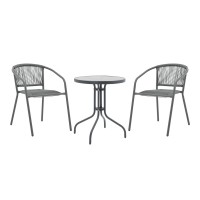 Tραπεζαρία Watson-Lindaria pakoworld σετ 3τεμ μέταλλο ανθρακί-γυαλί Φ60x70εκ