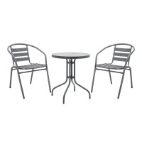 Tραπεζαρία Watson-Tade pakoworld σετ 3τεμ μέταλλο ανθρακί-γυαλί Φ60x70εκ