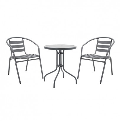 Tραπεζαρία Watson-Tade pakoworld σετ 3τεμ μέταλλο ανθρακί-γυαλί Φ60x70εκ