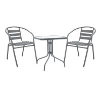 Τραπεζαρία Watson-Tade pakoworld 3τεμ μέταλλο ανθρακί-γυαλί 70x70x70εκ