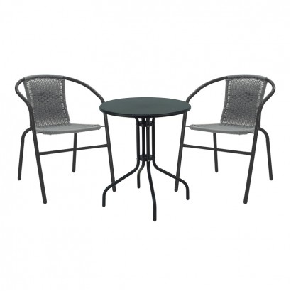 Τραπεζαρία Vergo-Obbi pakoworld 3τεμ μαύρο μέταλλο Φ60x70εκ