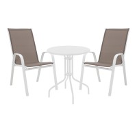 Τραπεζαρία Vergo-Calan pakoworld 3τεμ λευκό μέταλλο Φ60x70εκ