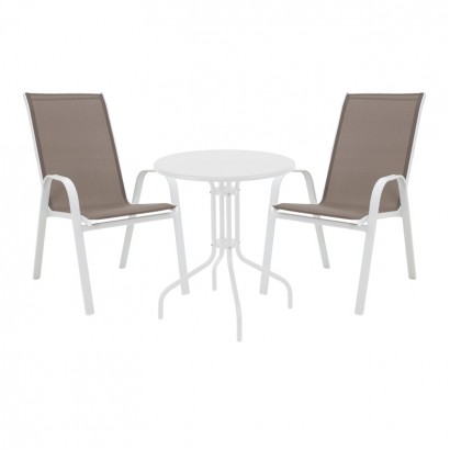 Τραπεζαρία Vergo-Calan pakoworld 3τεμ λευκό μέταλλο Φ60x70εκ