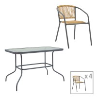 Τραπεζαρία Valor-Lindaria pakoworld σετ 5τεμ μέταλλο ανθρακί-γυαλί-pe rattan σε φυσική απόχρωση 110x60x70εκ