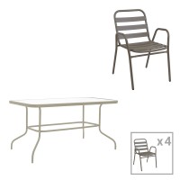 Τραπεζαρία Valor-Sussie pakoworld σετ 5τεμ μέταλλο σε σαμπανιζέ φυσική απόχρωση 110x60x70εκ