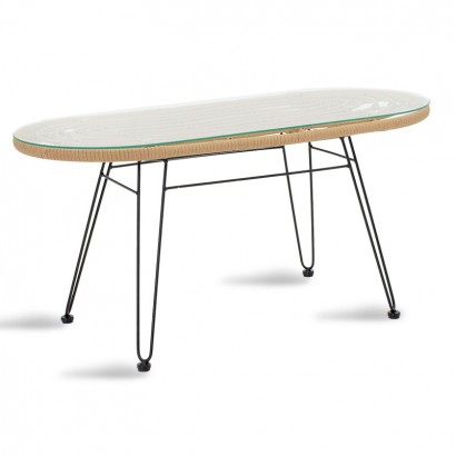 Τραπέζι Naoki pakoworld μέταλλο μαύρο-pe φυσικό-γυαλί 100x45x46εκ