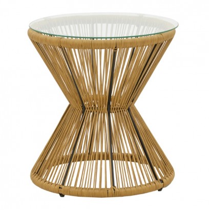 Τραπέζι Mabil pakoworld rattan φυσικό-γυαλί Φ50x55εκ