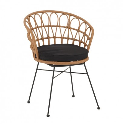 Πολυθρόνα Felicia pakoworld rattan φυσικό-μεταλλικό μαύρο πόδι Φ60x81εκ