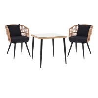 Τραπεζαρία Naoki σετ 3 τεμ pakoworld μέταλλο μαύρο-pe φυσικό-γυαλί 80x80x78εκ