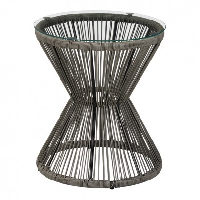 Τραπέζι Mabil pakoworld γυαλί - pe rattan σε γκρι απόχρωση Φ50x55εκ