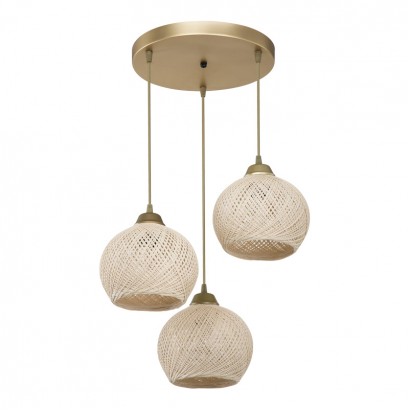 Φωτιστικό οροφής τρίφωτο PWL-1121 pakoworld Ε27 κρεμ-χρυσό Φ40x75εκ