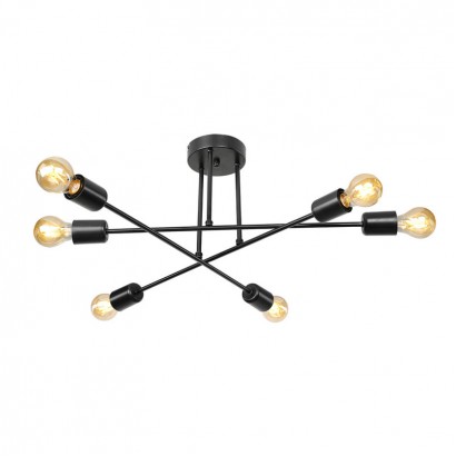 Φωτιστικό οροφής εξάφωτο PWL-1122 pakoworld Ε27 μαύρο Φ61x25εκ