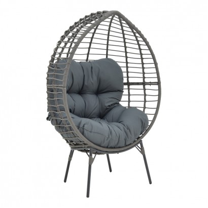Πολυθρόνα Nestie pakoworld wicker rattan γκρι-μεταλλικό γκρι πόδι-γκρι μαξιλάρι 102x80x155εκ Πολυθρόνα Nestie pakoworld wicker rattan γκρι-μεταλλικό γκρι πόδι-γκρι μαξιλάρι 102x80x155εκ