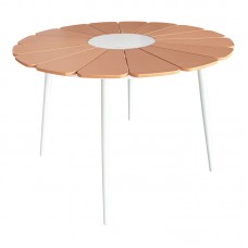 Τραπέζι Pinap pakoworld λευκό αλουμίνιο και plywood σε φυσική απόχρωση Φ110x74εκ