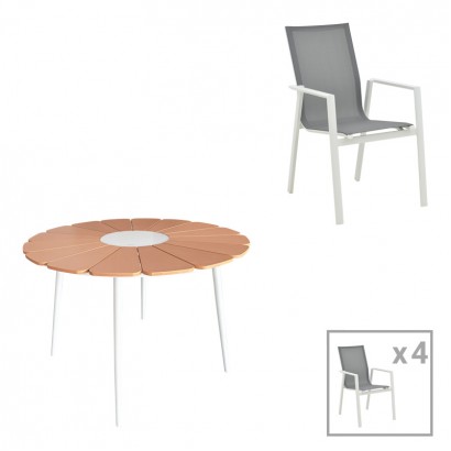 Τραπεζαρία Pinap-Dashiell σετ 5τεμ pakoworld λευκό αλουμίνιο και plywood σε φυσική απόχρωση Φ110x74εκ