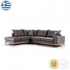 Γωνιακός καναπές δεξιά γωνία Luxury II pakoworld ύφασμα ανθρακί-κυπαρισσί 290x235x95εκ